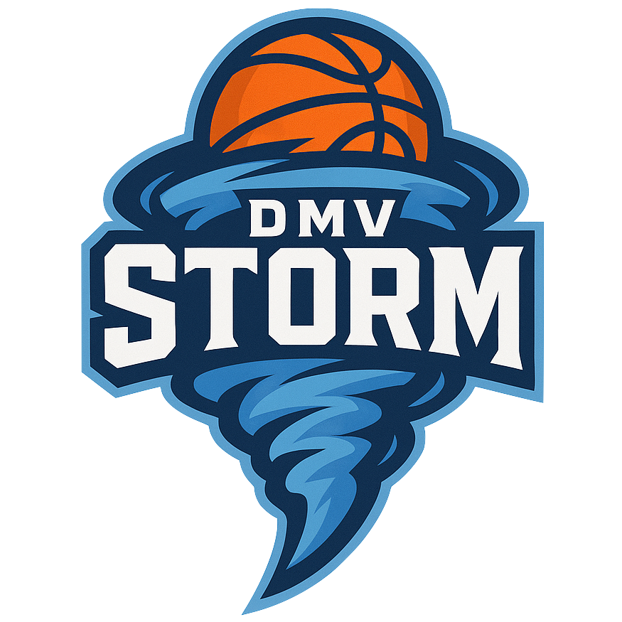 DMV Storm Logo - A basketball in a blue storm swirl